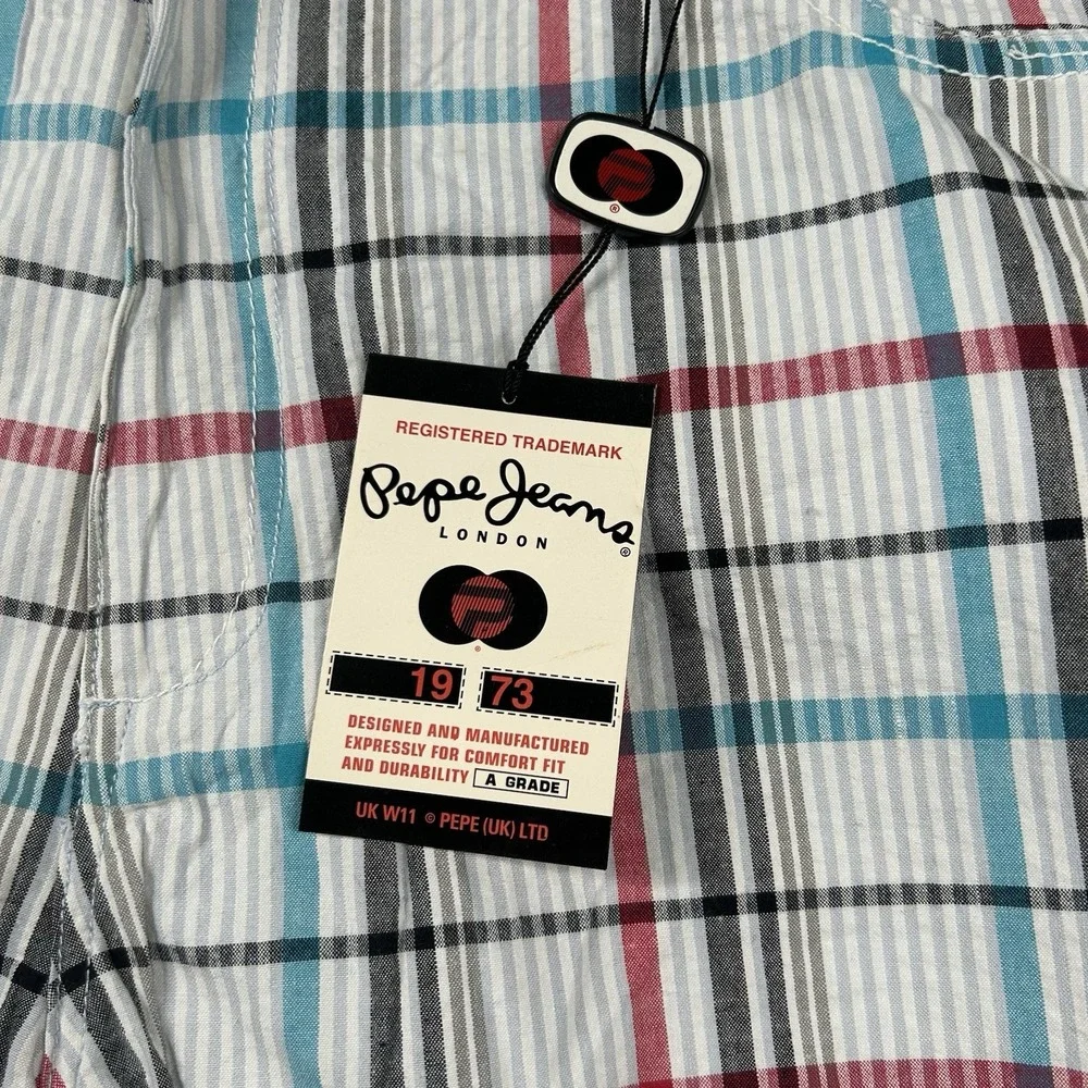 Pepe Jeans London Shorts Mens 42 Seersucker Plaid Hip Hop Street Long Baggy